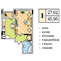 План - 1-комнатная 47 кв м в ЖК Центральный - Донецк