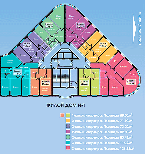 Этажный план жилого дома №1 ЖК Европейский-Калининский 